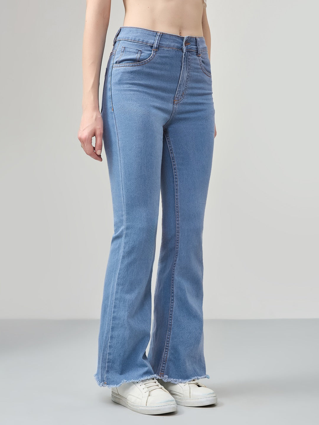Light Blue Bootcut high-rise Regular Stretchable Denim Jeans for Women