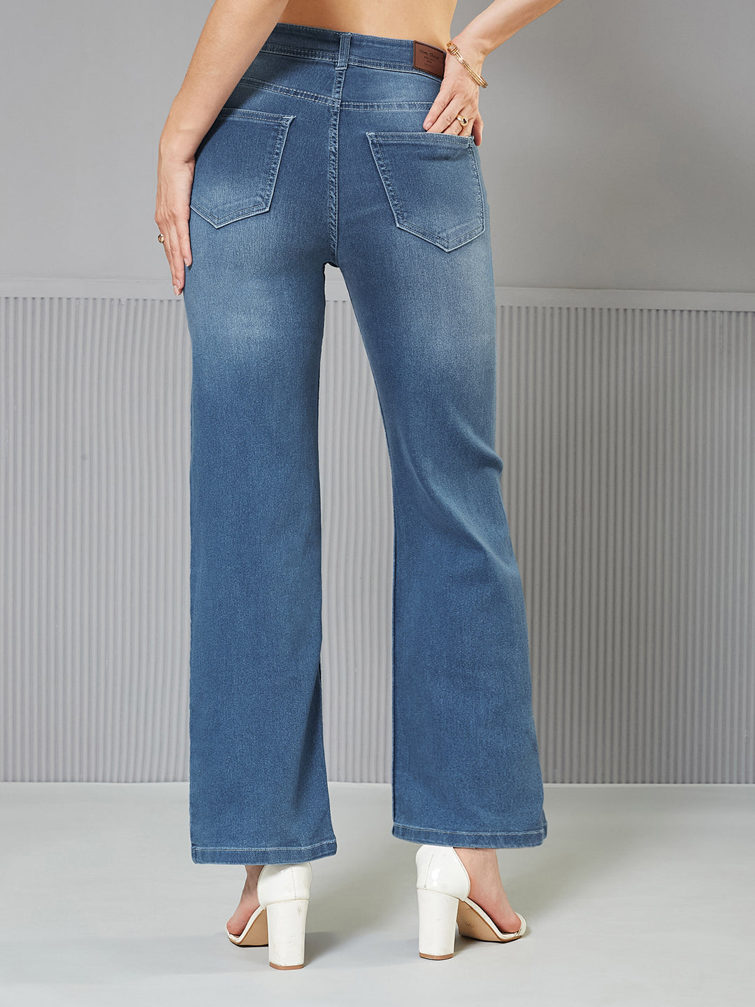 CHASEstretch™ Light-Blue Wide-Leg Mid-Rise Blast Effect Light Weight Denim Jeans for Women