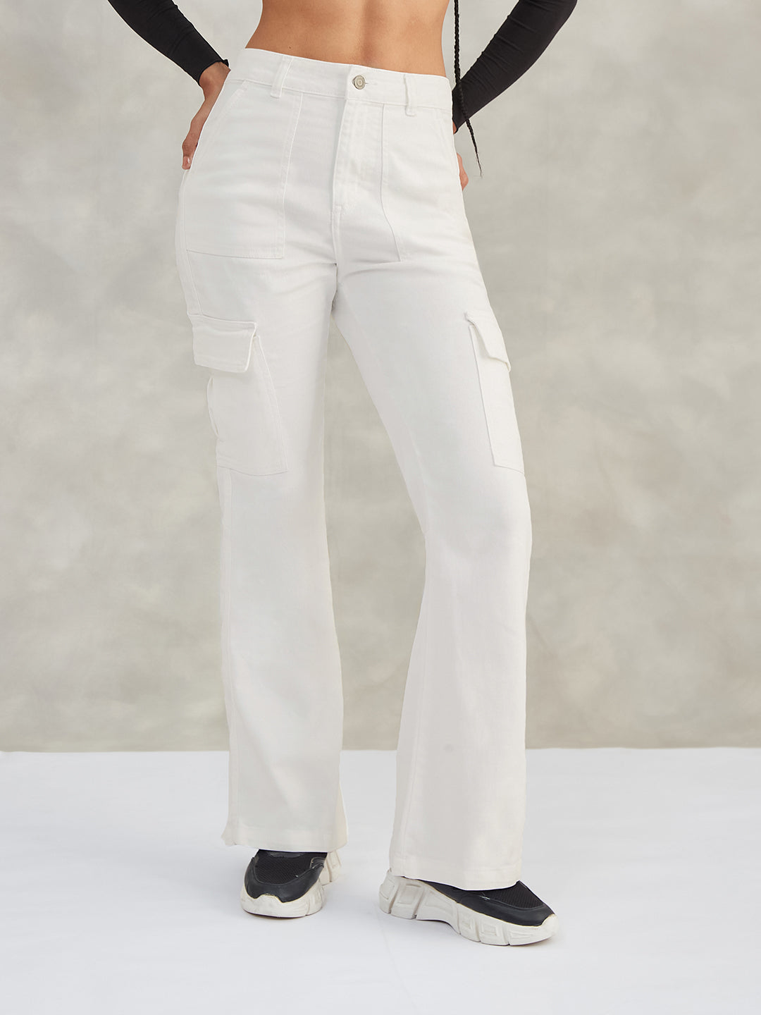 Women's White Wide-Leg High-Rise Stretchable Denim Jeans