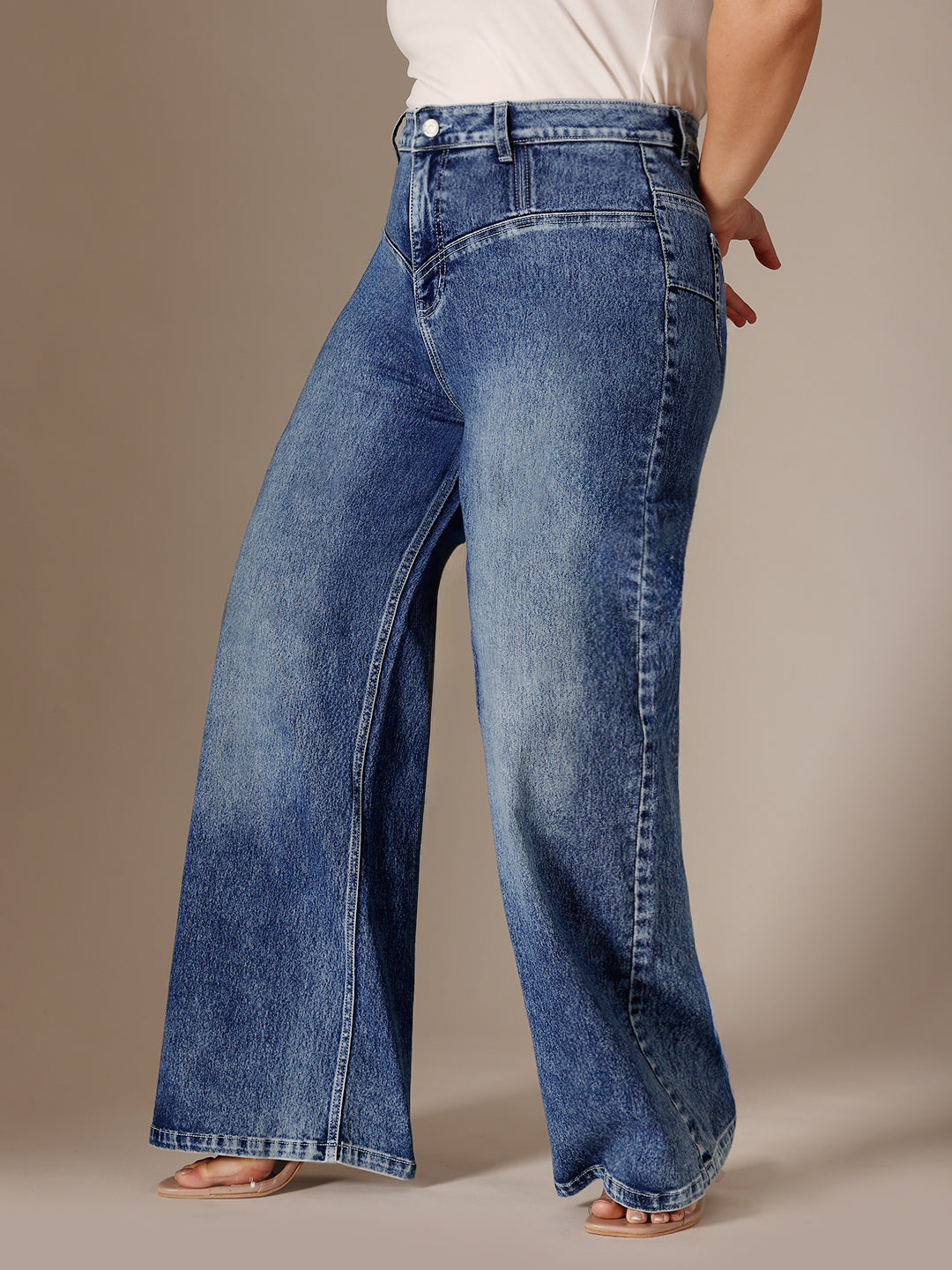 CHASEshape™ Blue High Rise Clean Look Regular-Length Stretchable Denim Wide-Leg Jeans for Women
