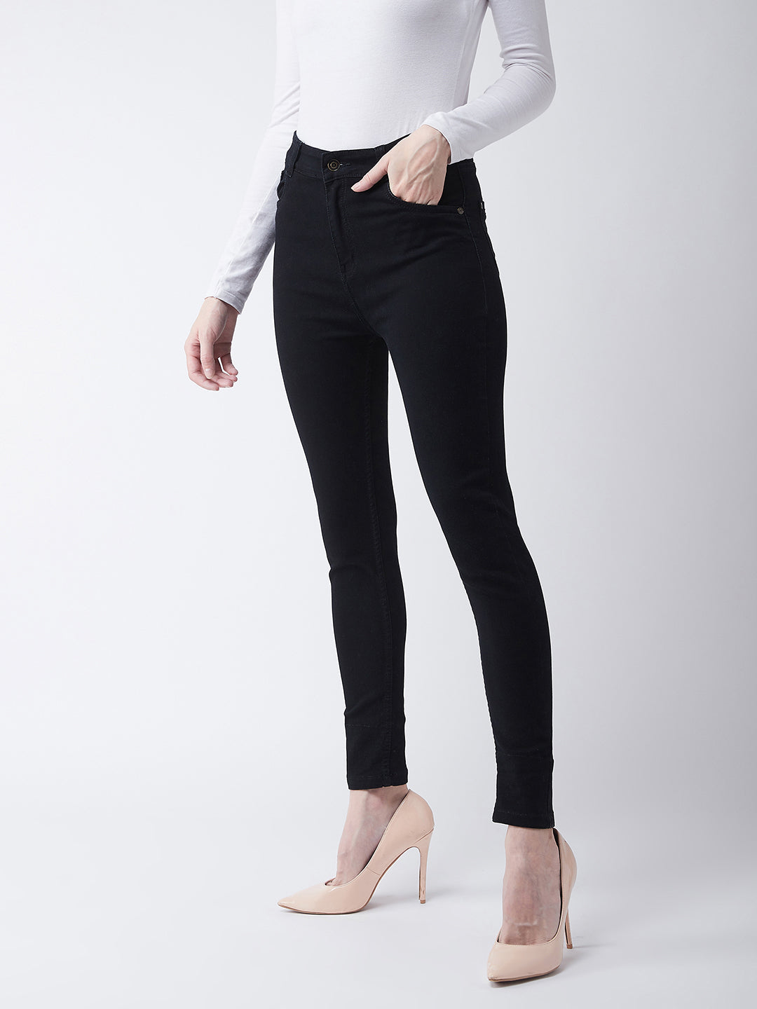 Women's Black High Rise Slim Fit Regular Length Stretchable Denim Jeans