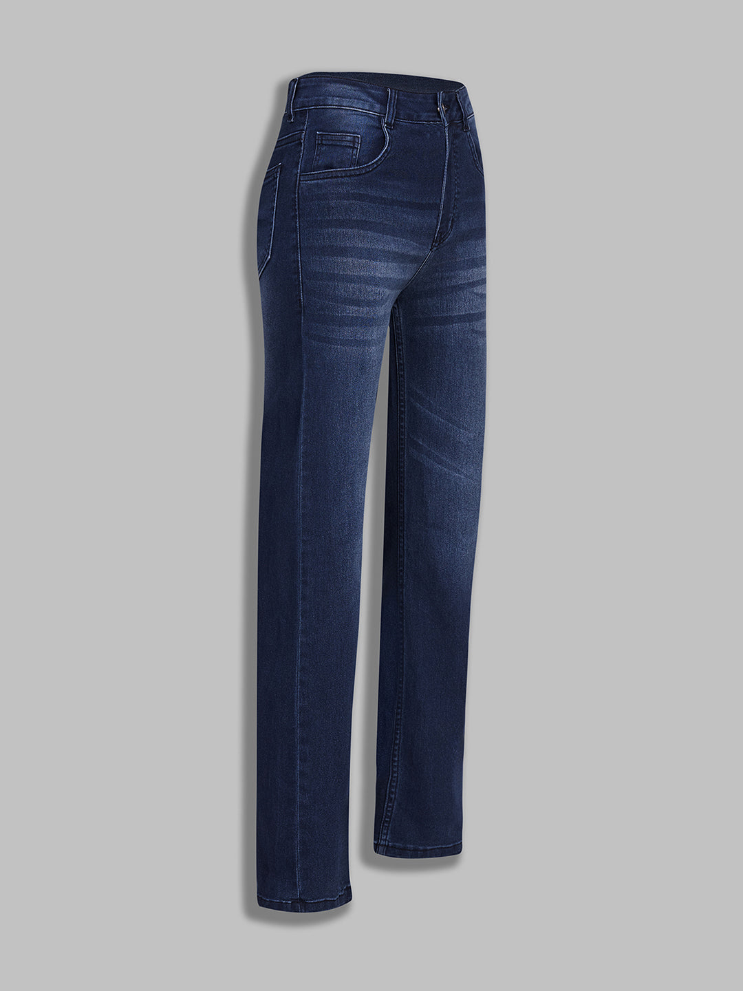 Women's Navy Blue Straight-Fit Mid-Rise Stretchable Denim Jeans