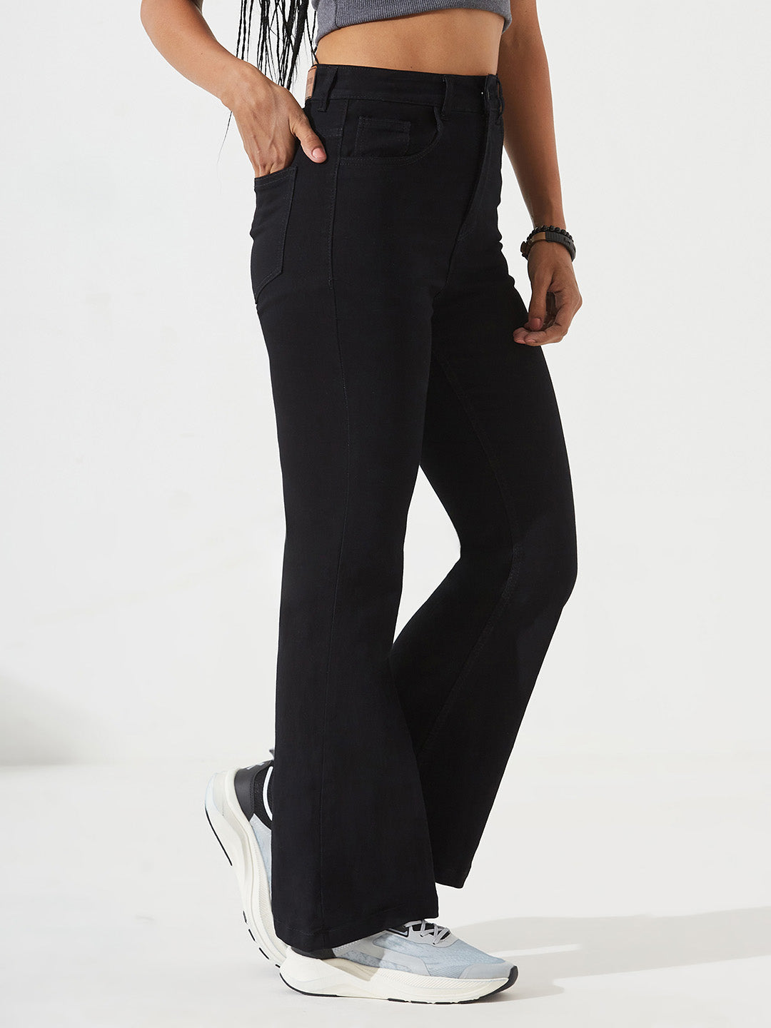 Black Bootcut High-Rise Regular Stretchable Denim Jeans For Women