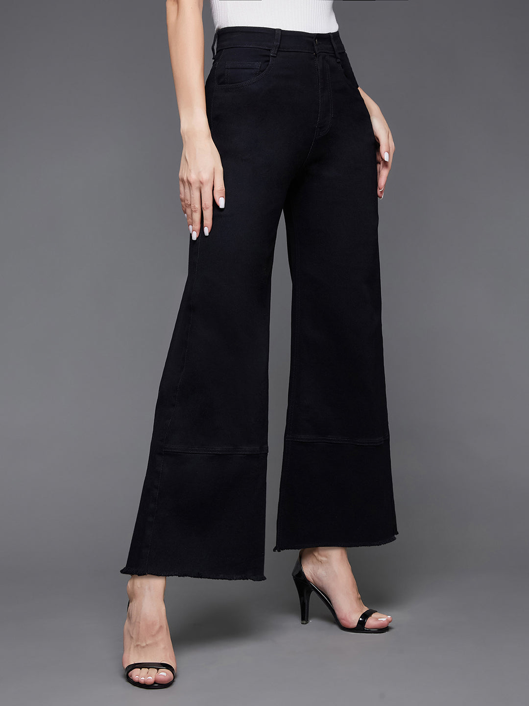 24/7 Comfort Women's Black Wide Leg High Rise Clean Look Regular-Length Stretchable Denim Jeans