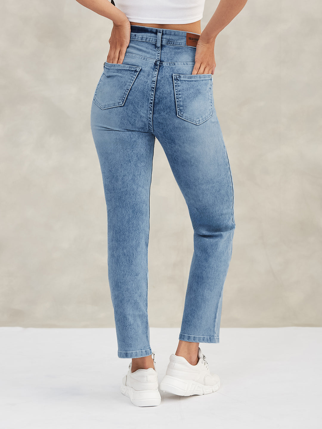 Women's Light Blue Wide-Leg Fit High-Rise Stretchable Denim Jeans