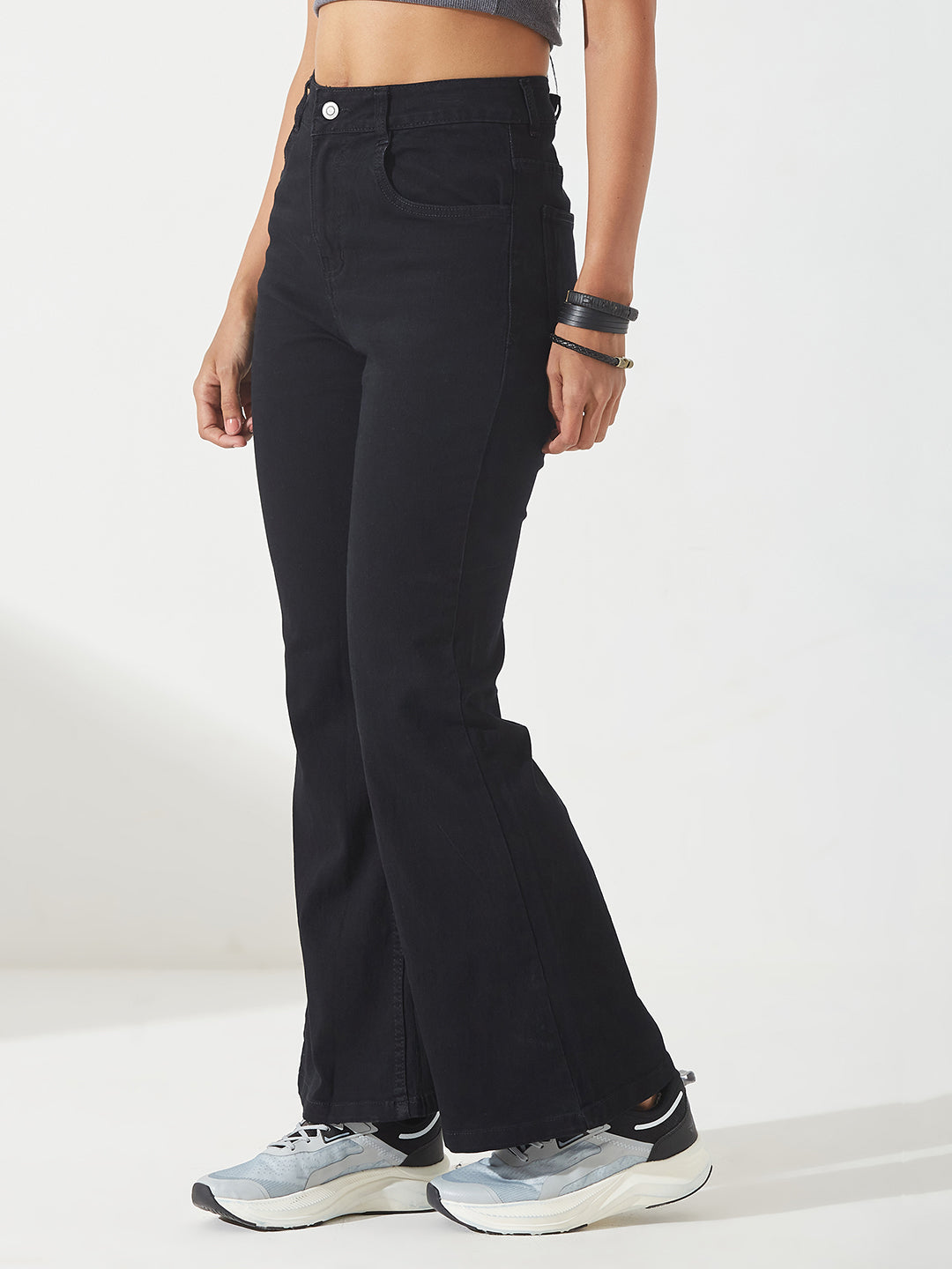 Women's Black Bootcut High-Rise Stretchable Denim Jeans