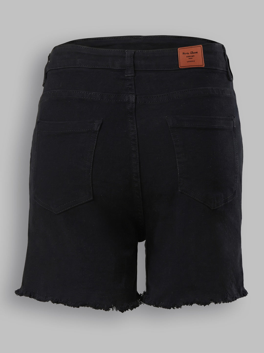 Black Relaxed Fit High Rise Stretchable Denim Shorts for Women