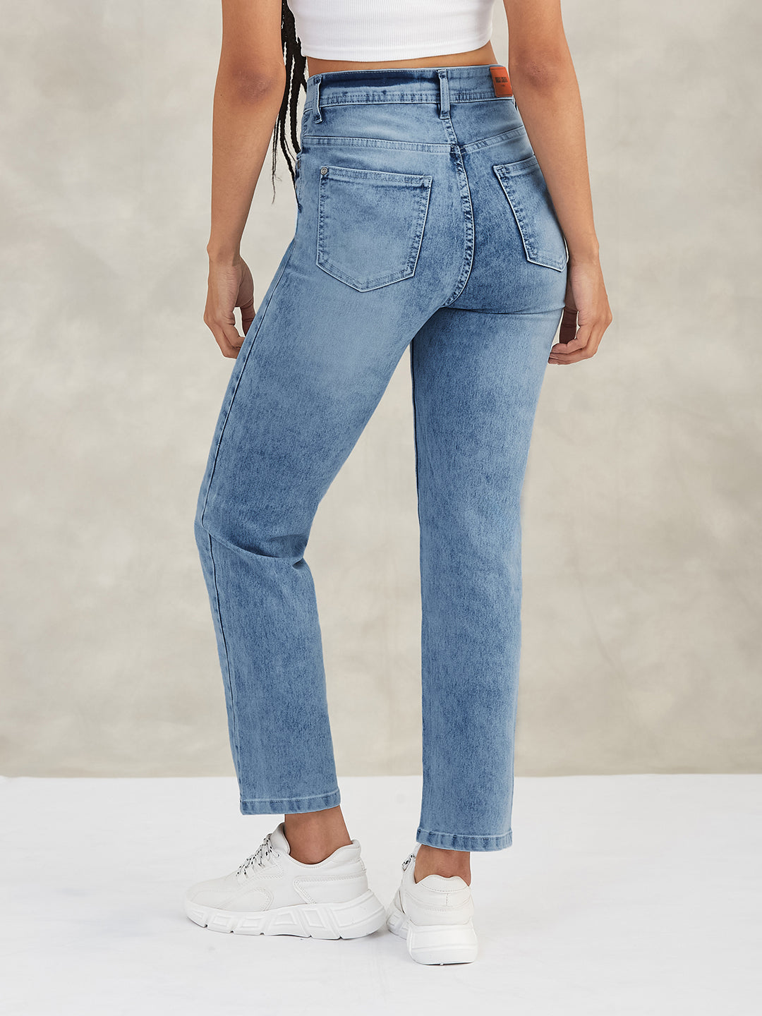 Women's Light Blue Wide-Leg Fit High-Rise Stretchable Denim Jeans