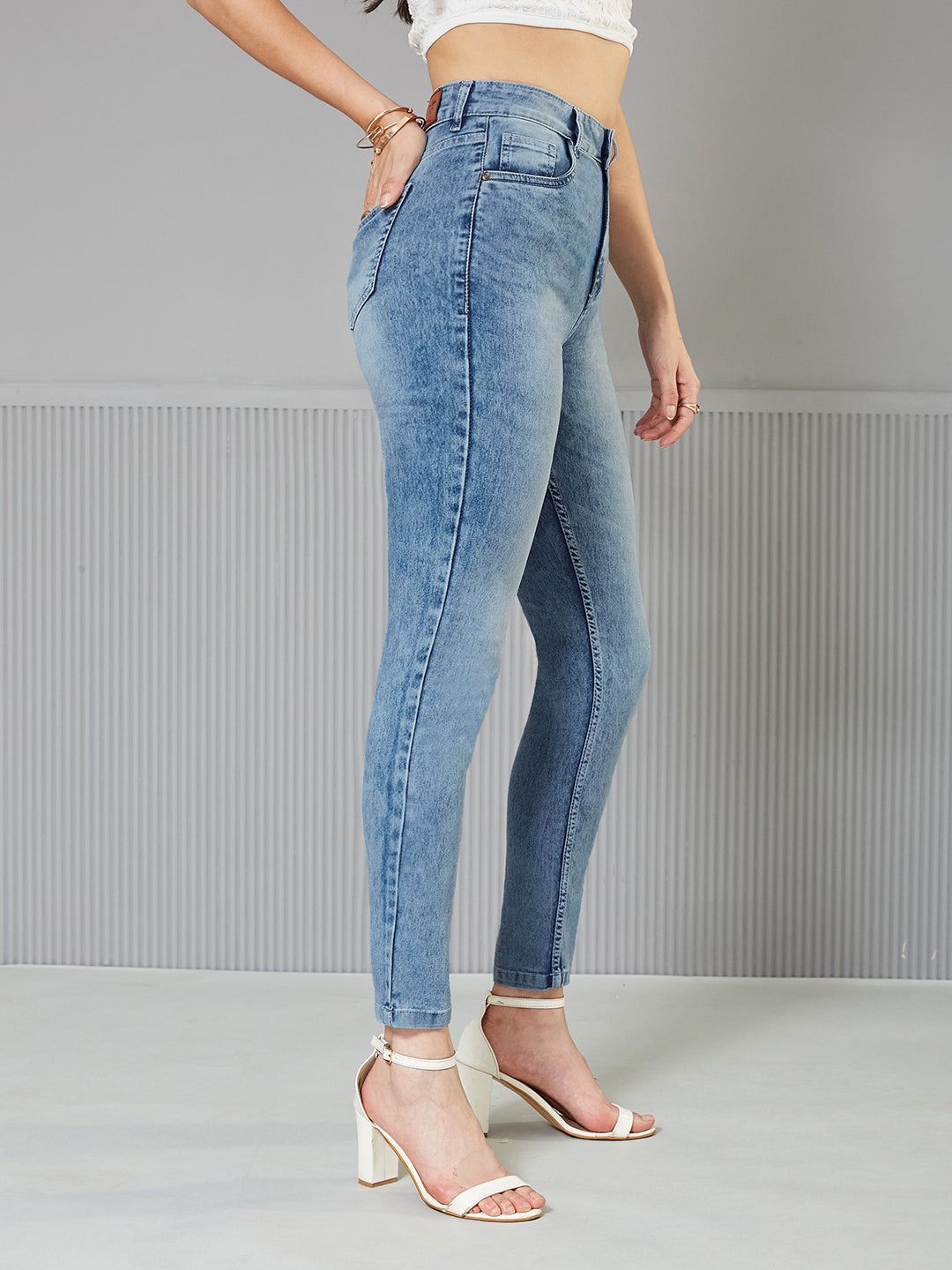24/7 Comfort Light-Blue Slim Fit High-Rise Light Wash Denim Stretchable Jeans for Women — Miss Chase