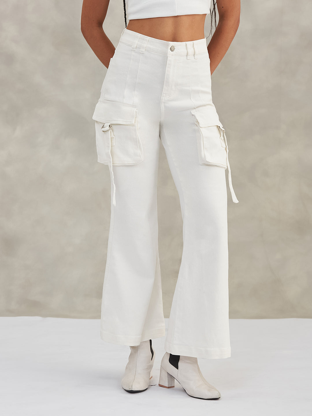 Women's White Bootcut High-Rise Stretchable Denim Jeans