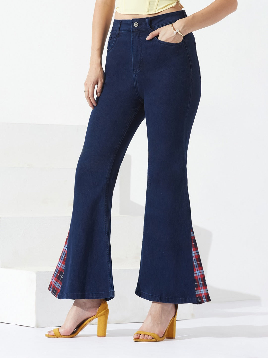 Navy Blue high-rise Stretchable Denim Bootcut Jeans for Women