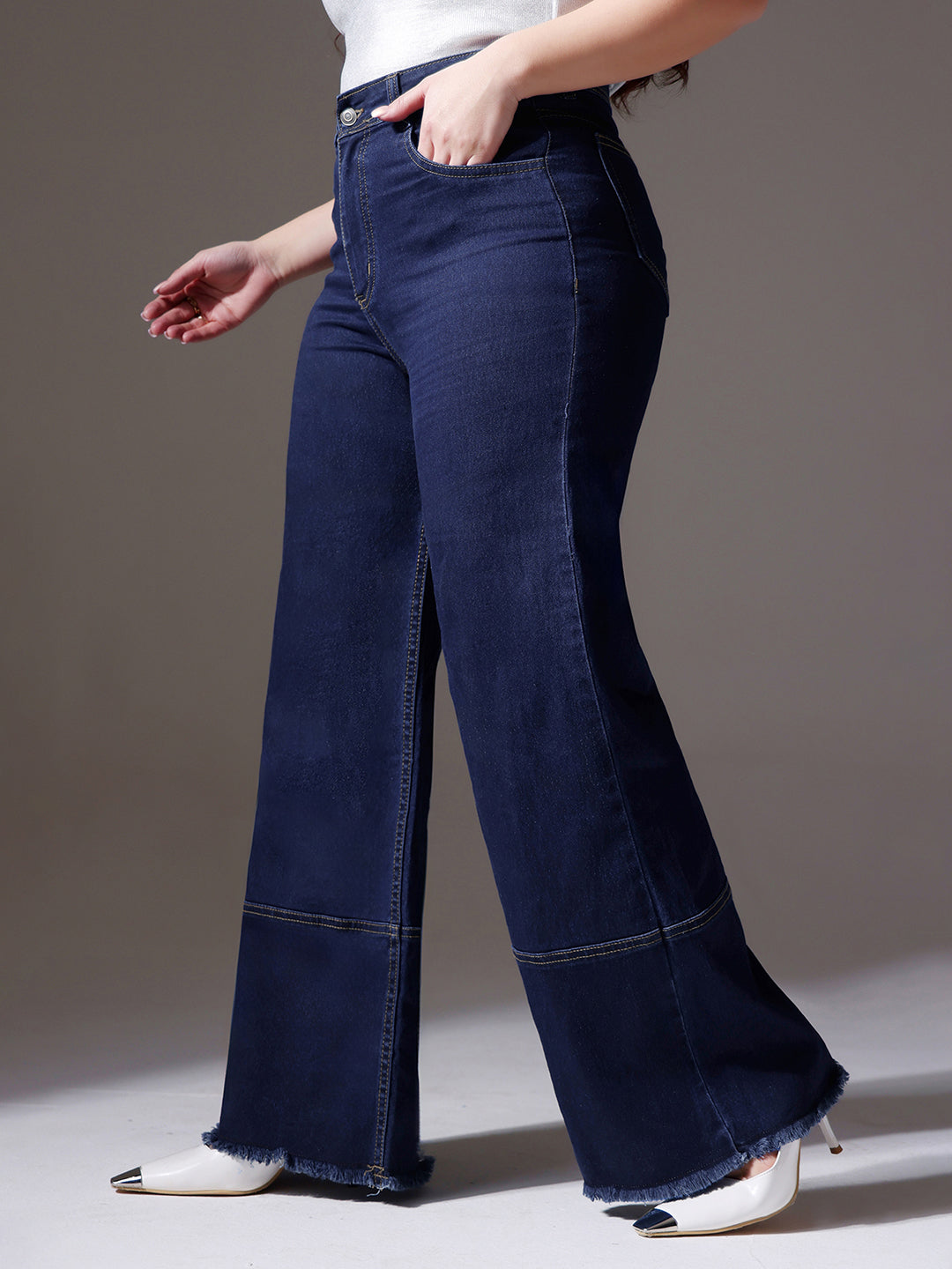 CHASEstretch™ Navy-Blue Wide-Leg High-Rise Stretchable Denim Jeans for Women