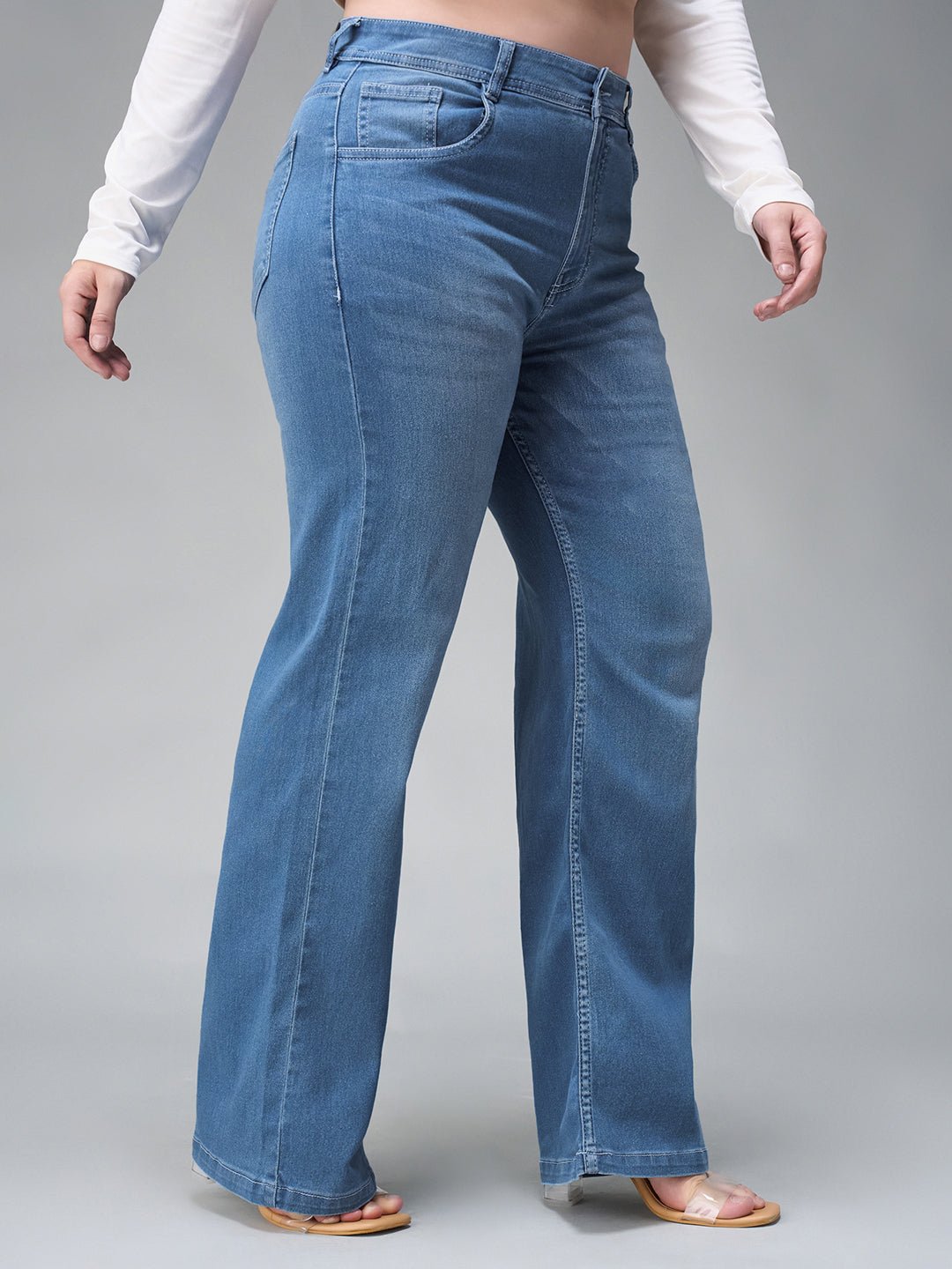 Women's Light Blue Wide-Leg Mid Rise Denim Jeans