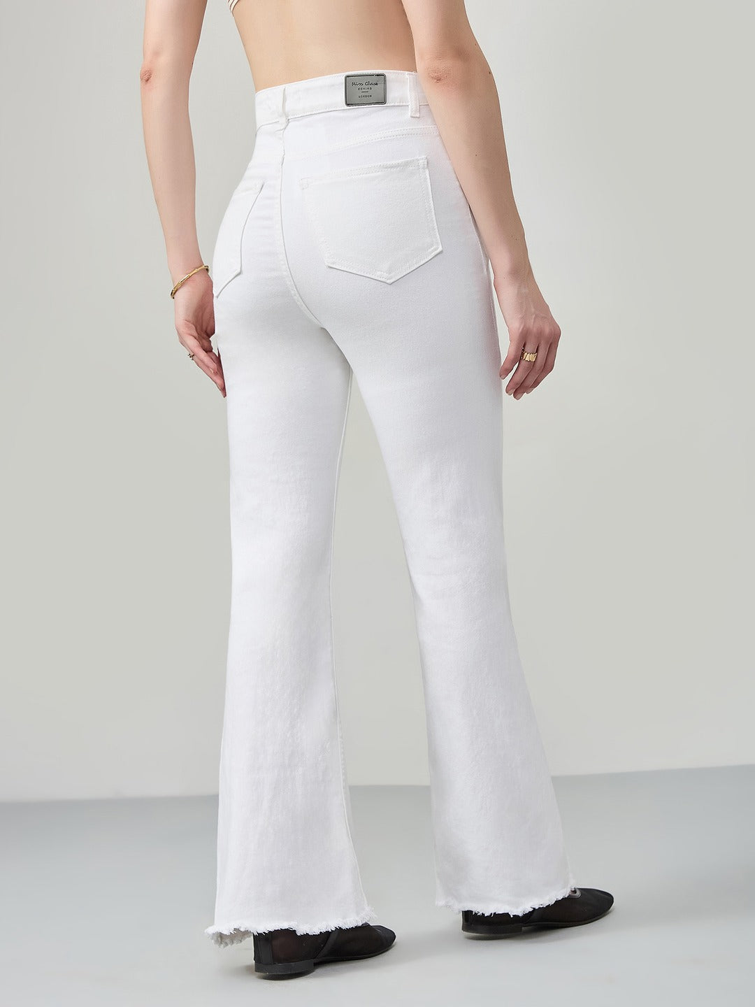 White Bootcut high-rise Stretchable Denim Jeans for Women
