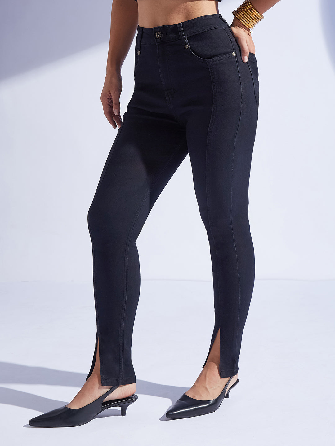 Women's Black Skinny High-Rise Regular-Length Stretchable Denim Jeans