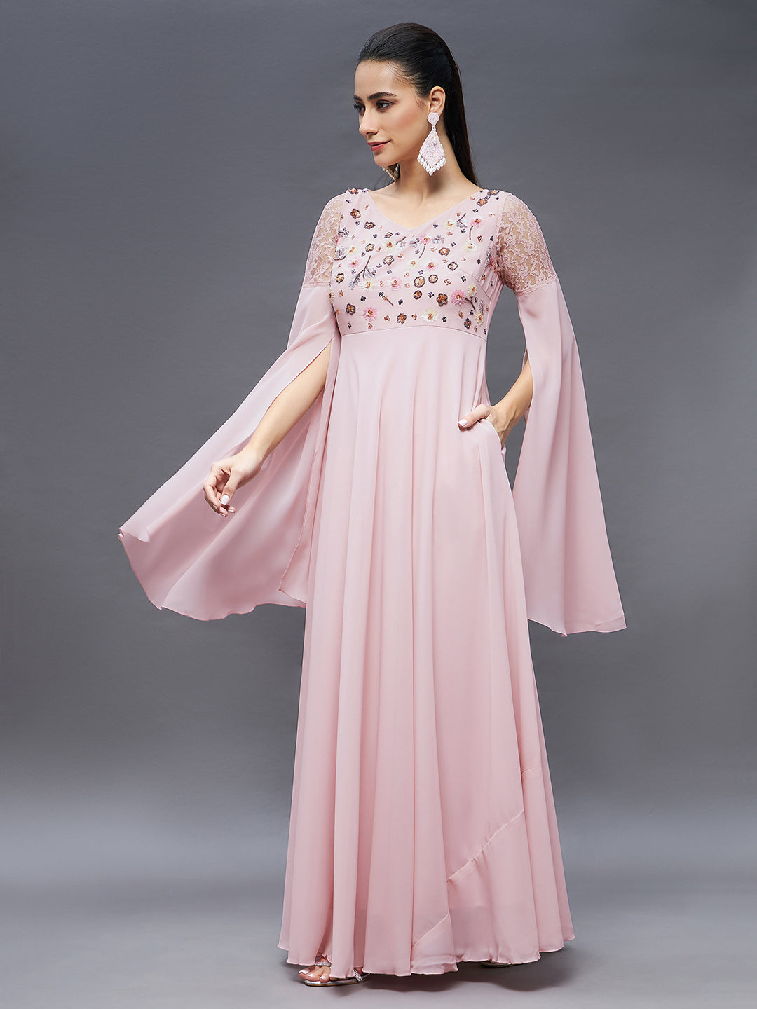 Women's Dusty Pink Relaxed Fit Maxi Georgette Dress