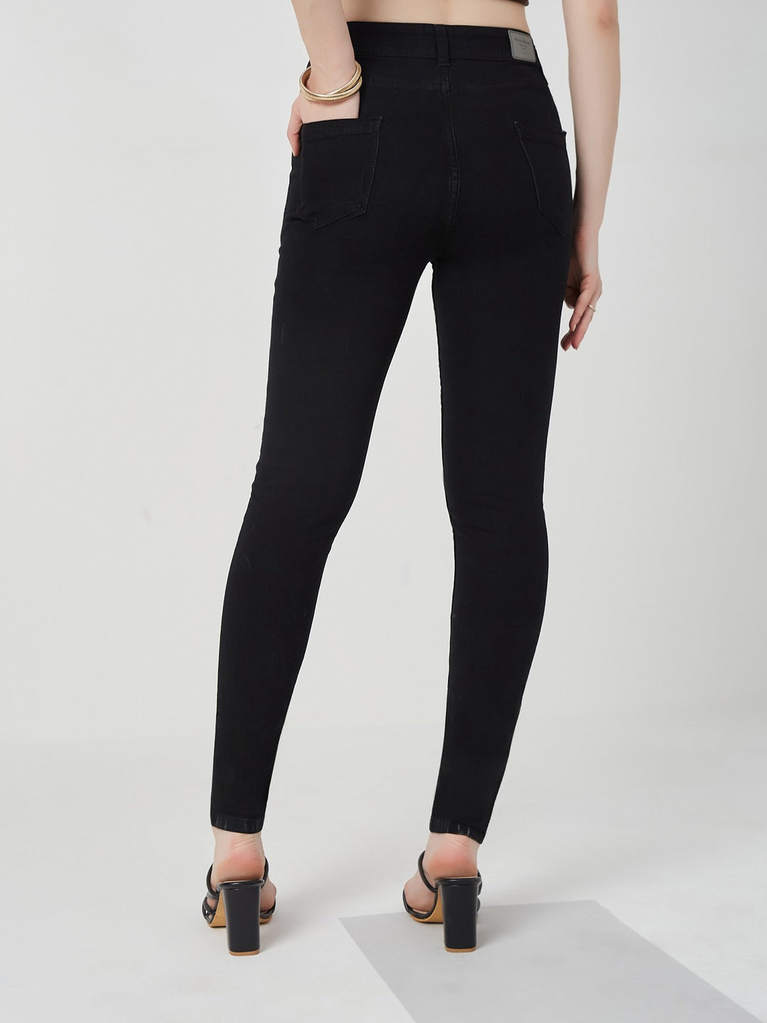 Black Slim Fit high-rise Acid Wash Stretchable Denim Jeans for Women