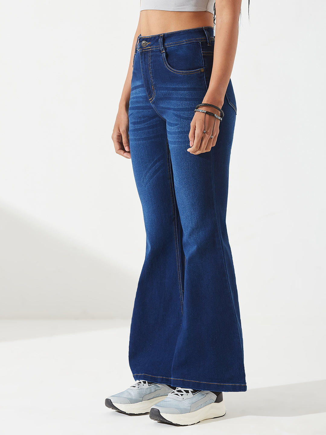 Blue Bootcut Mid-Rise Denim Stretchable Jeans for Women