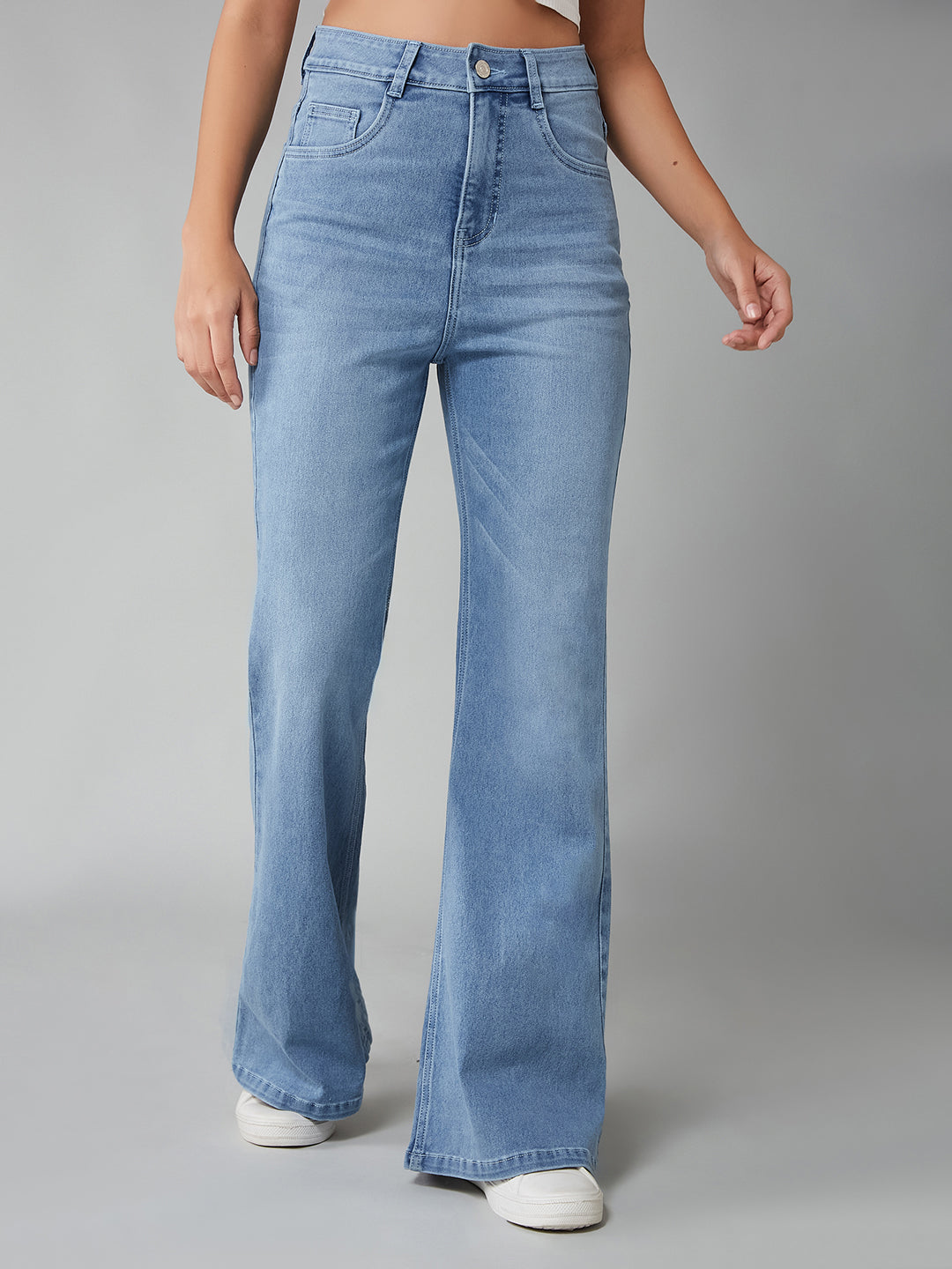 CHASEshape™ Women's Light Blue High-Rise Clean-Look Regular Stretchable Denim Bootcut Shaping Jeans