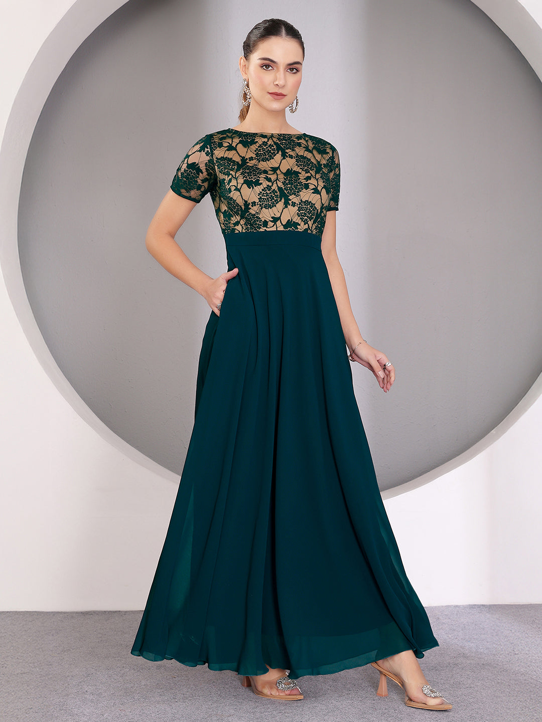 Teal Georgette & Lace dress — Miss Chase