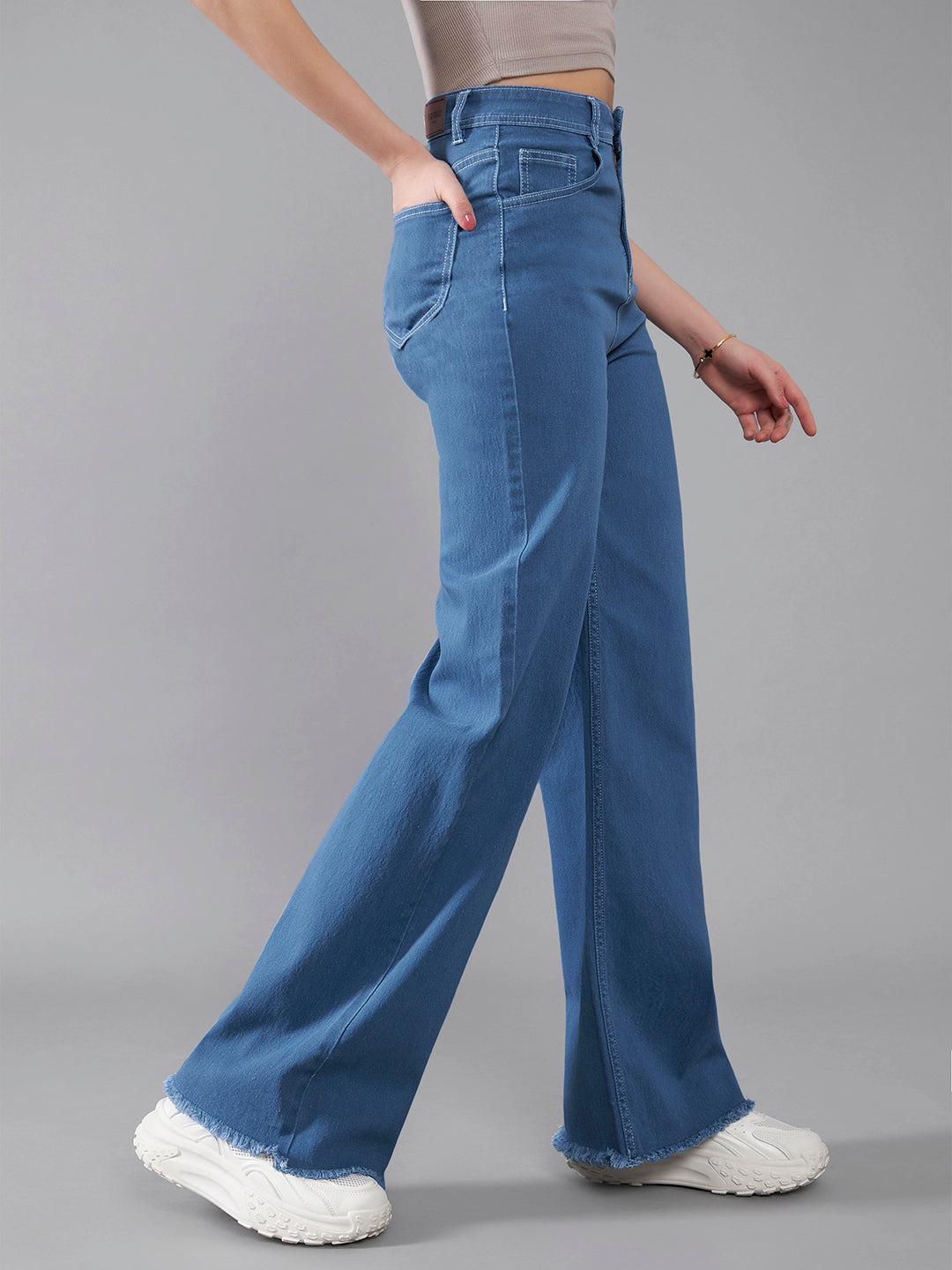 24/7 Comfort Women's Blue Wide Leg High Rise Clean Look Regular Length Stretchable Denim Jeans