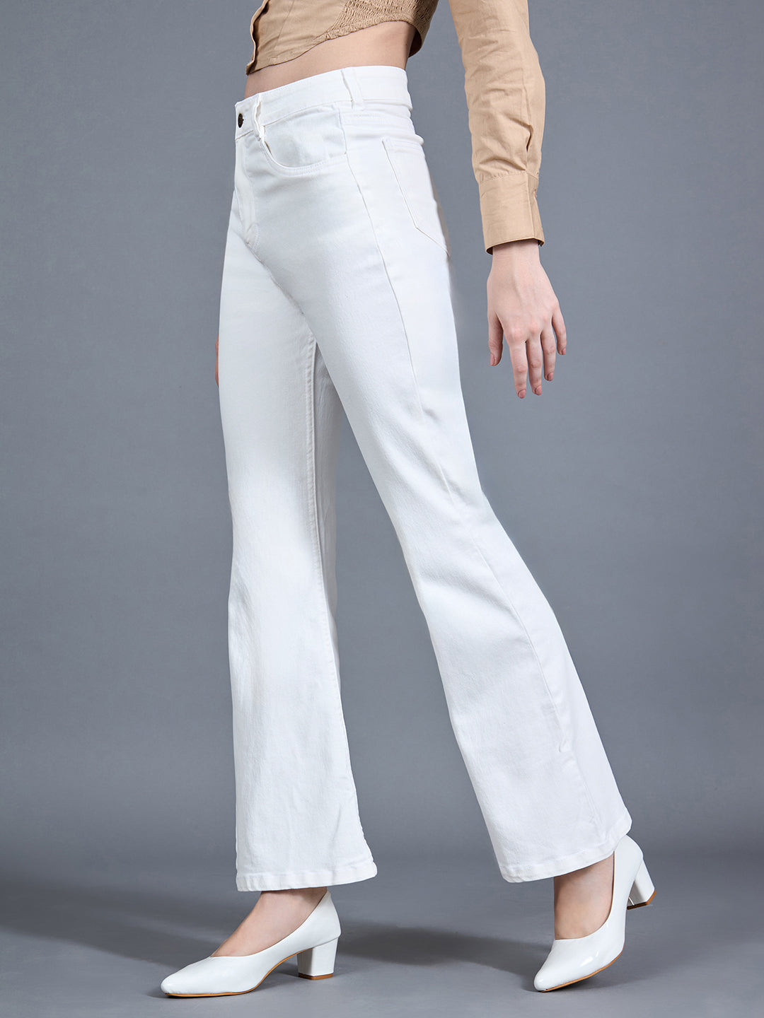 24/7 Comfort Workwear Women's White Bootcut High Rise Clean Look Regular Stretchable Denim Jeans