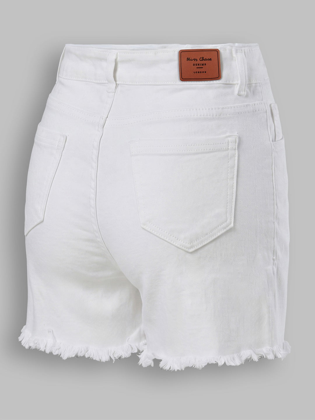 White High Rise Stretchable Denim Shorts for Women