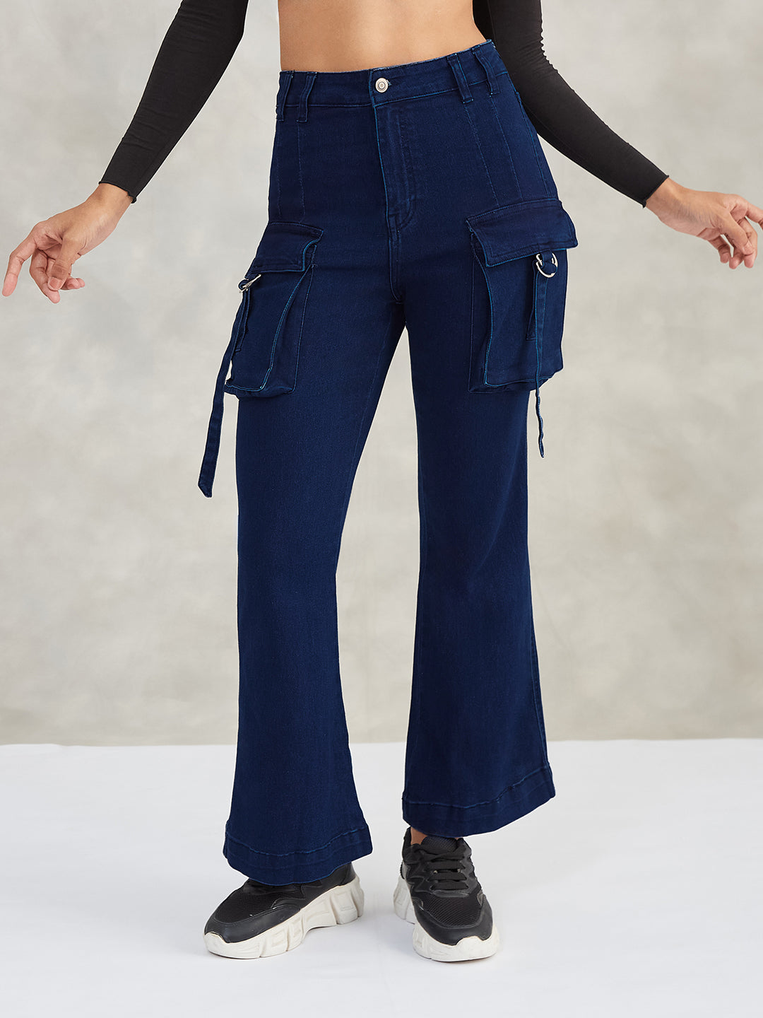 Women's Navy Blue Bootcut High-Rise Stretchable Denim Jeans