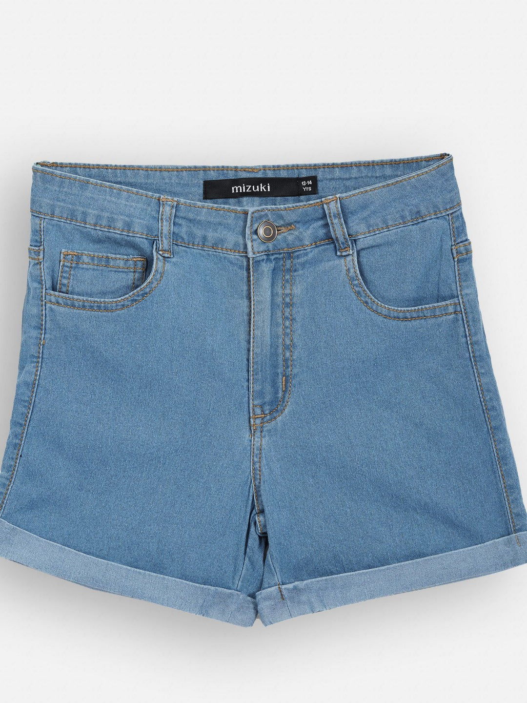 Blue Relaxed-Fit Mid-Rise Clean-Look Regular-Length Stretchable Denim Shorts for Girls/Teenagers