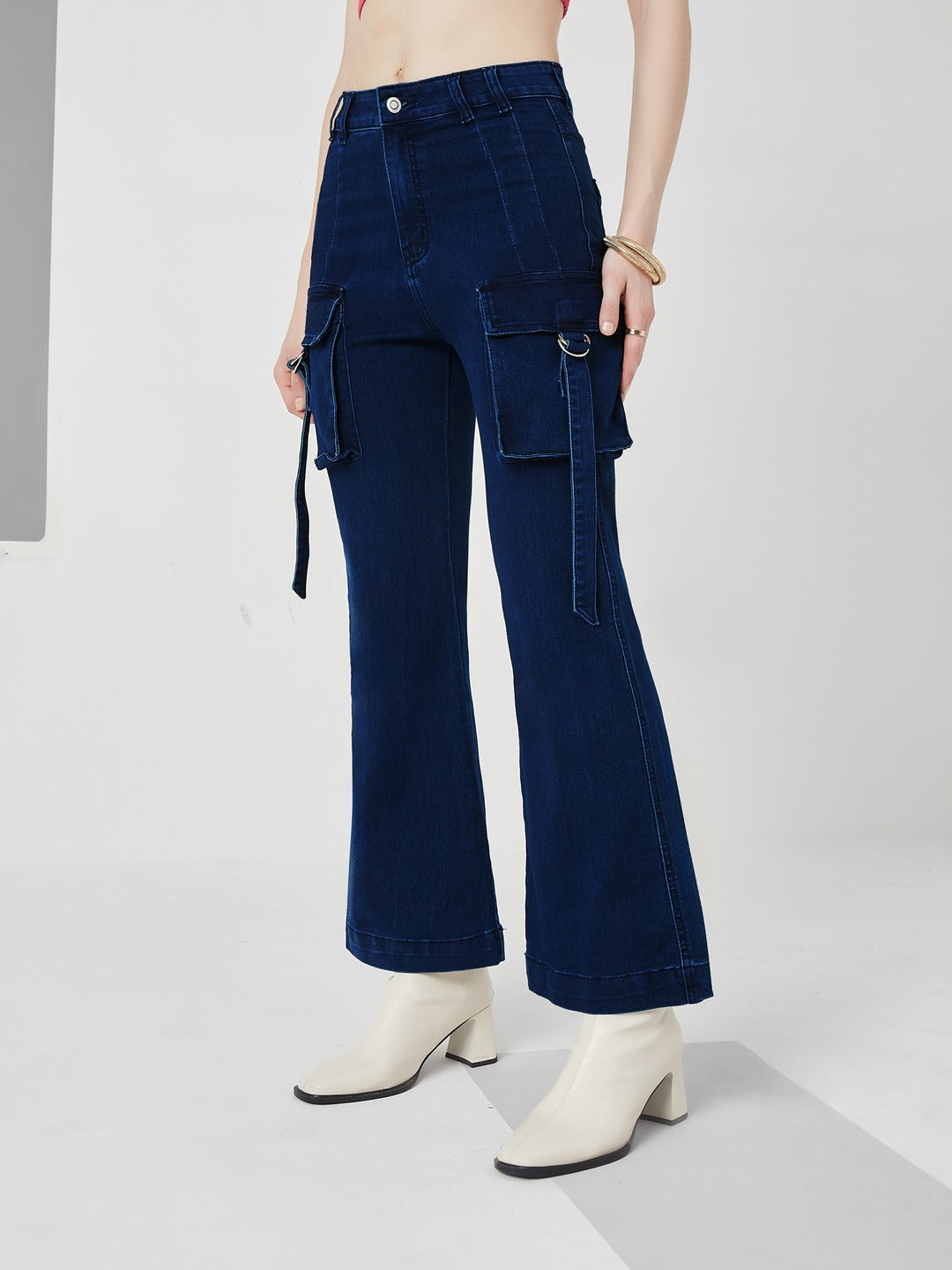 Navy Blue Bootcut high-rise Regular Stretchable Denim Jeans for Women