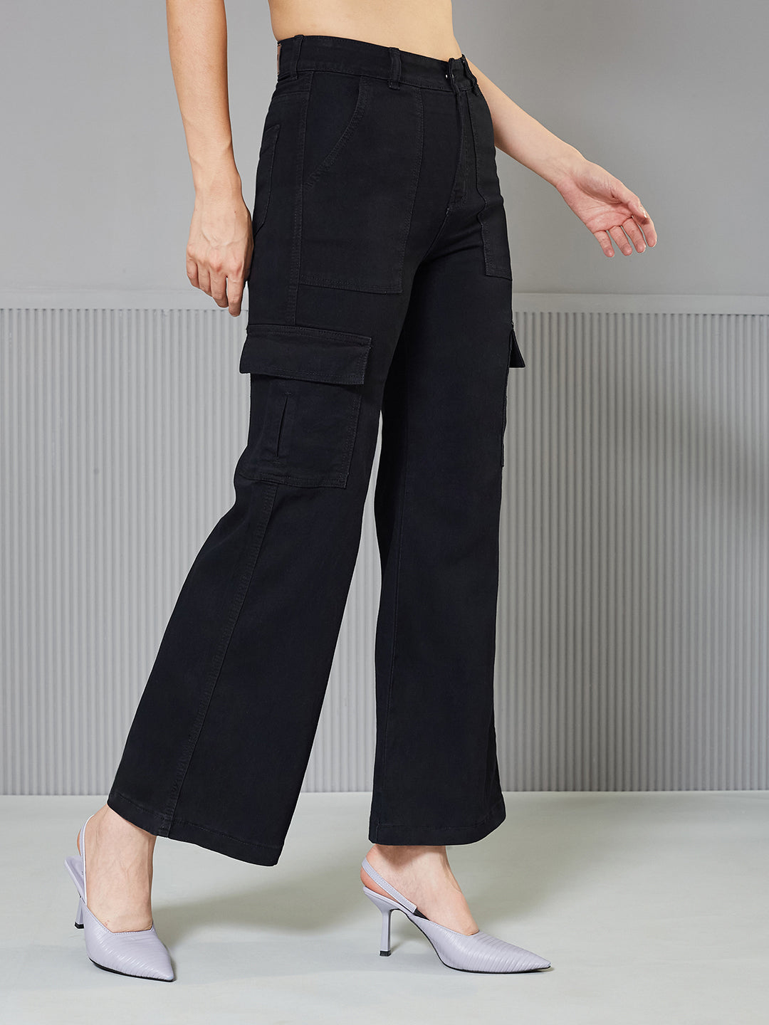 24/7 Comfort Black Wide-Leg High-Rise Regular Stretchable Denim Jeans for Women — Miss Chase
