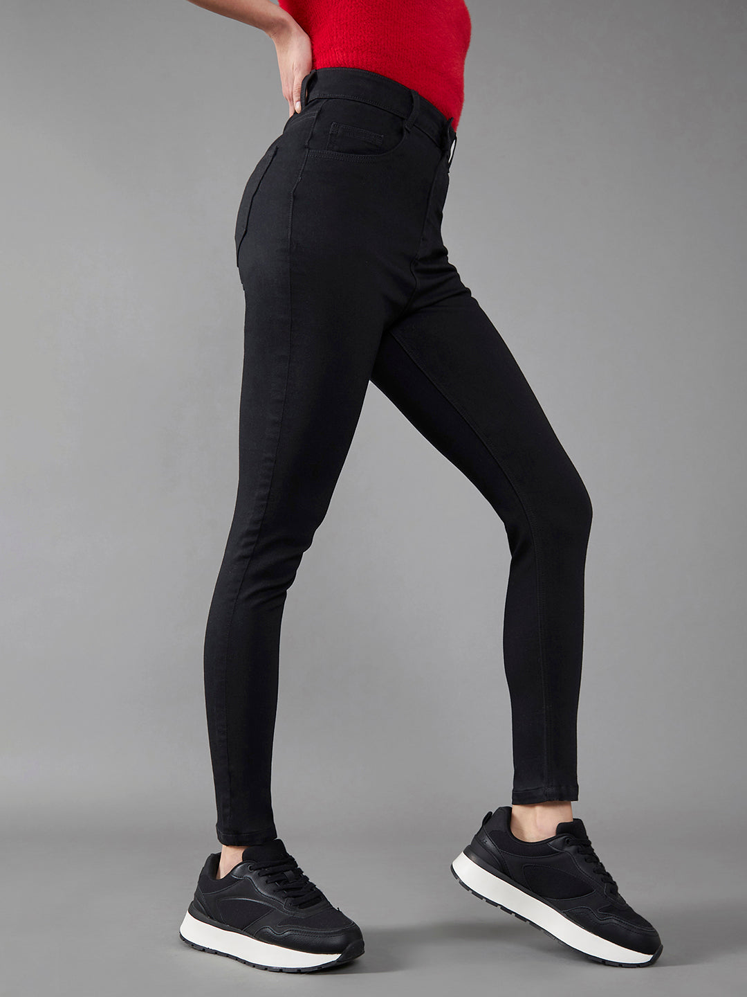 Women's Black Super Skinny High Rise Clean Look Regular Length Stretchable Denim Jeans