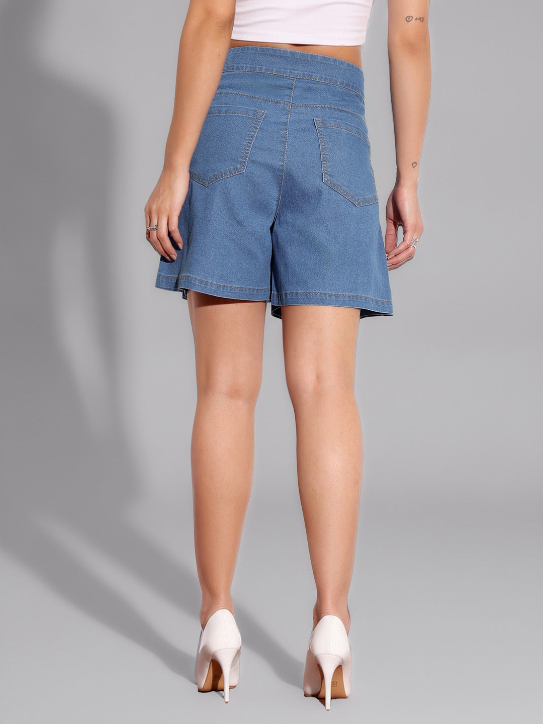 Blue Flared High-Rise Stretchable Special Light-Weight Denim Shorts for Women