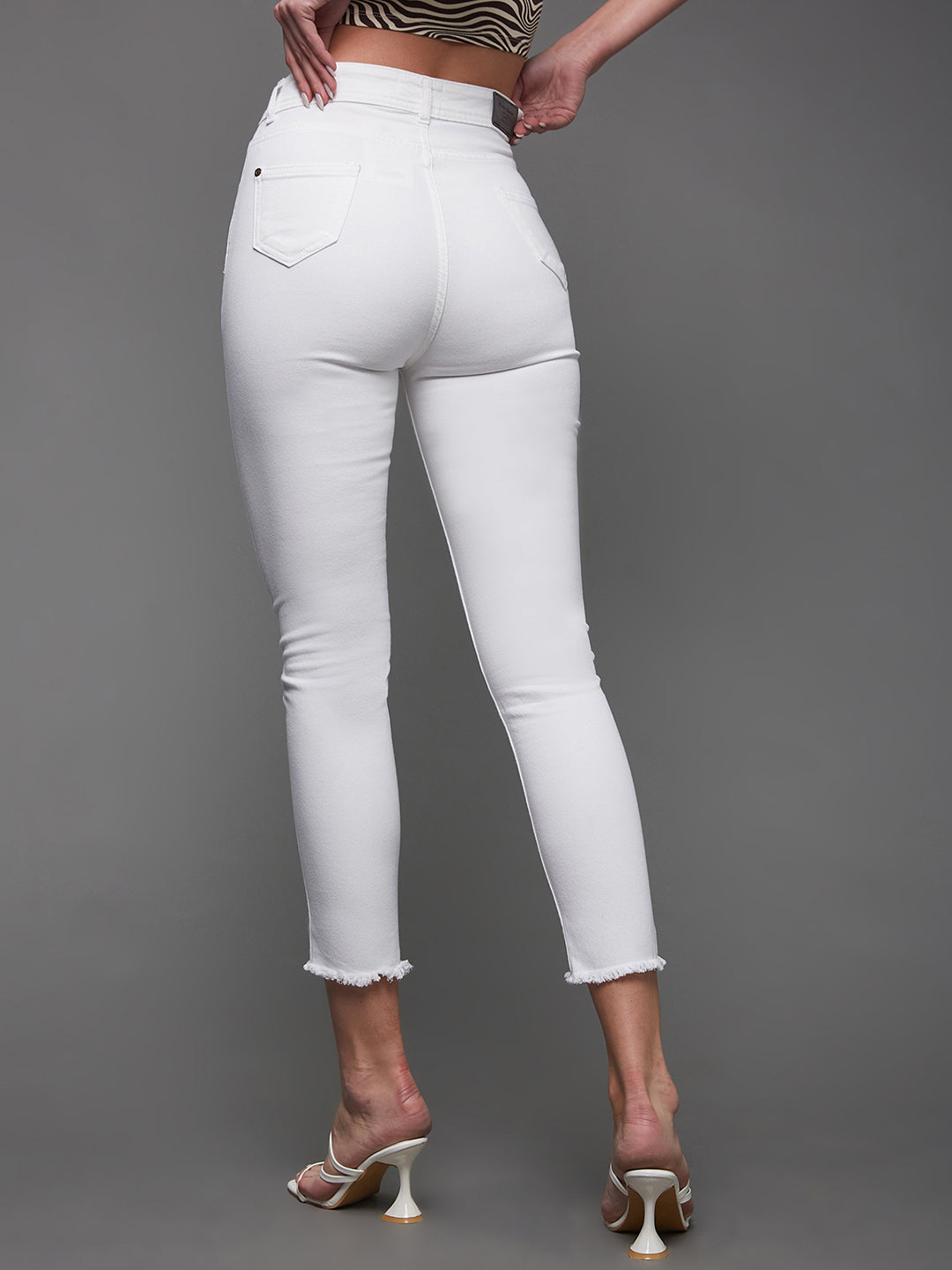 Women's White Skinny High Rise Clean Look Bleached Cropped Stretchable Denim Jeans