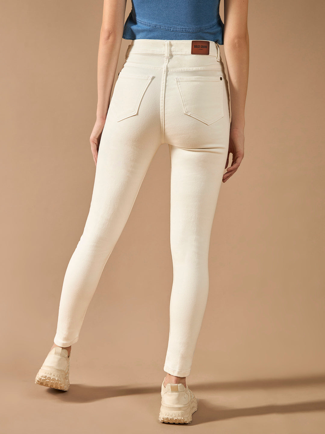 Women's White Skinny Mid-Rise Clean-Look Bleached Regular-Length Stretchable Denim Jeans