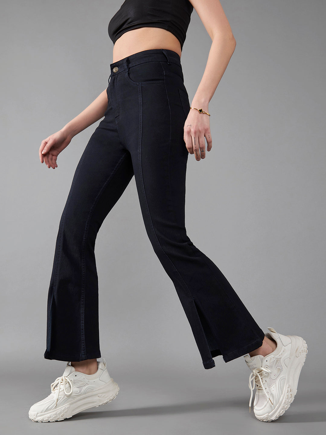 24/7 Comfort Black Bell Bottom Bootcut Hourglass High Rise Stretchable Denim Jeans