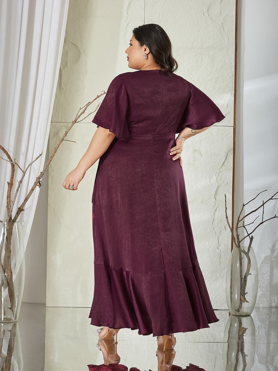 Mauve Relaxed Fit Maxi Georgette & Sequins Dress for Women