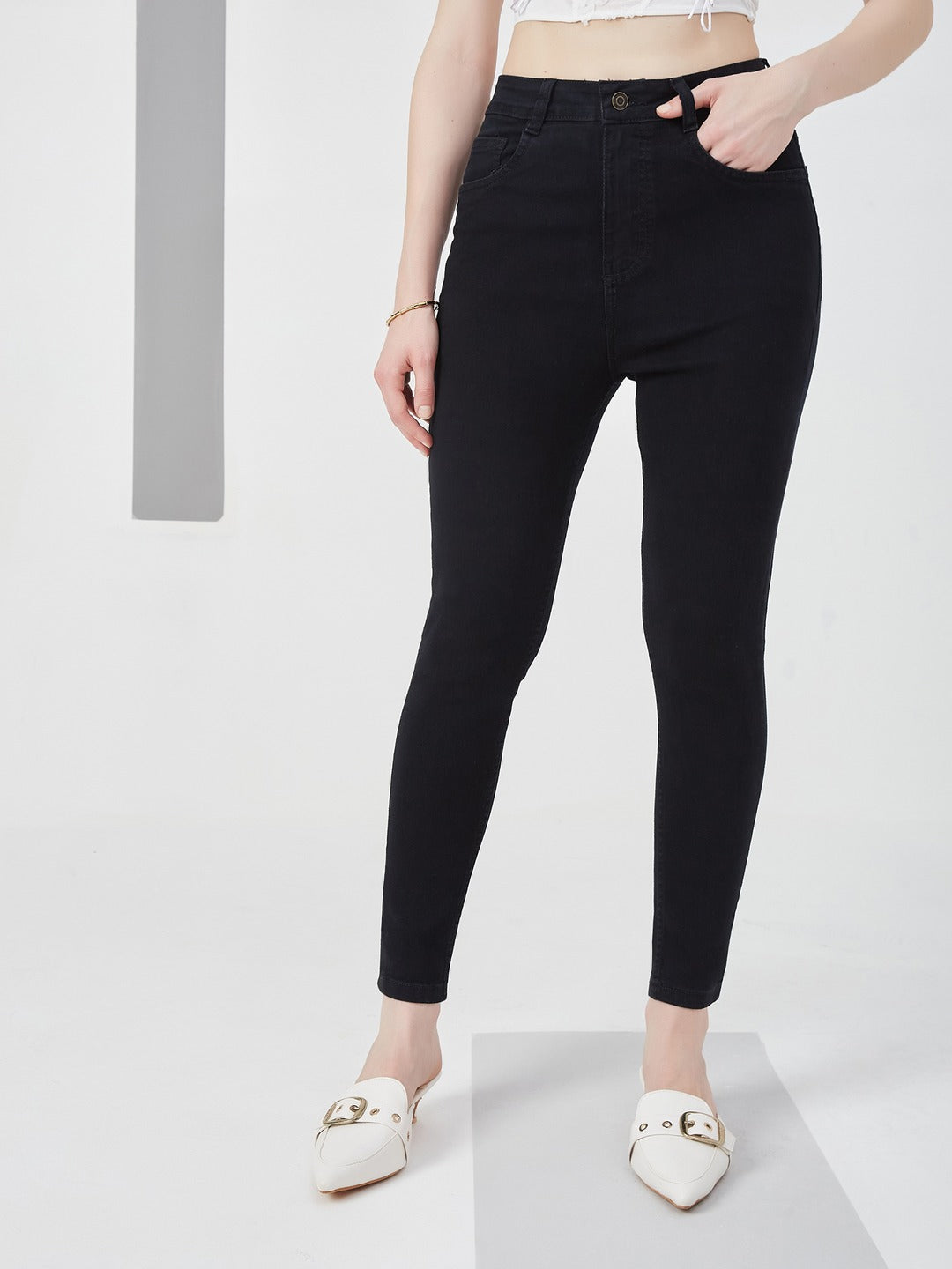 Black Skinny high-rise Regular Stretchable Denim Jeans for Women