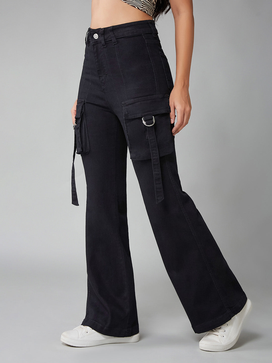 Women's Black Bootcut High-Rise Clean-Look Regular-Length Stretchable Denim Jeans