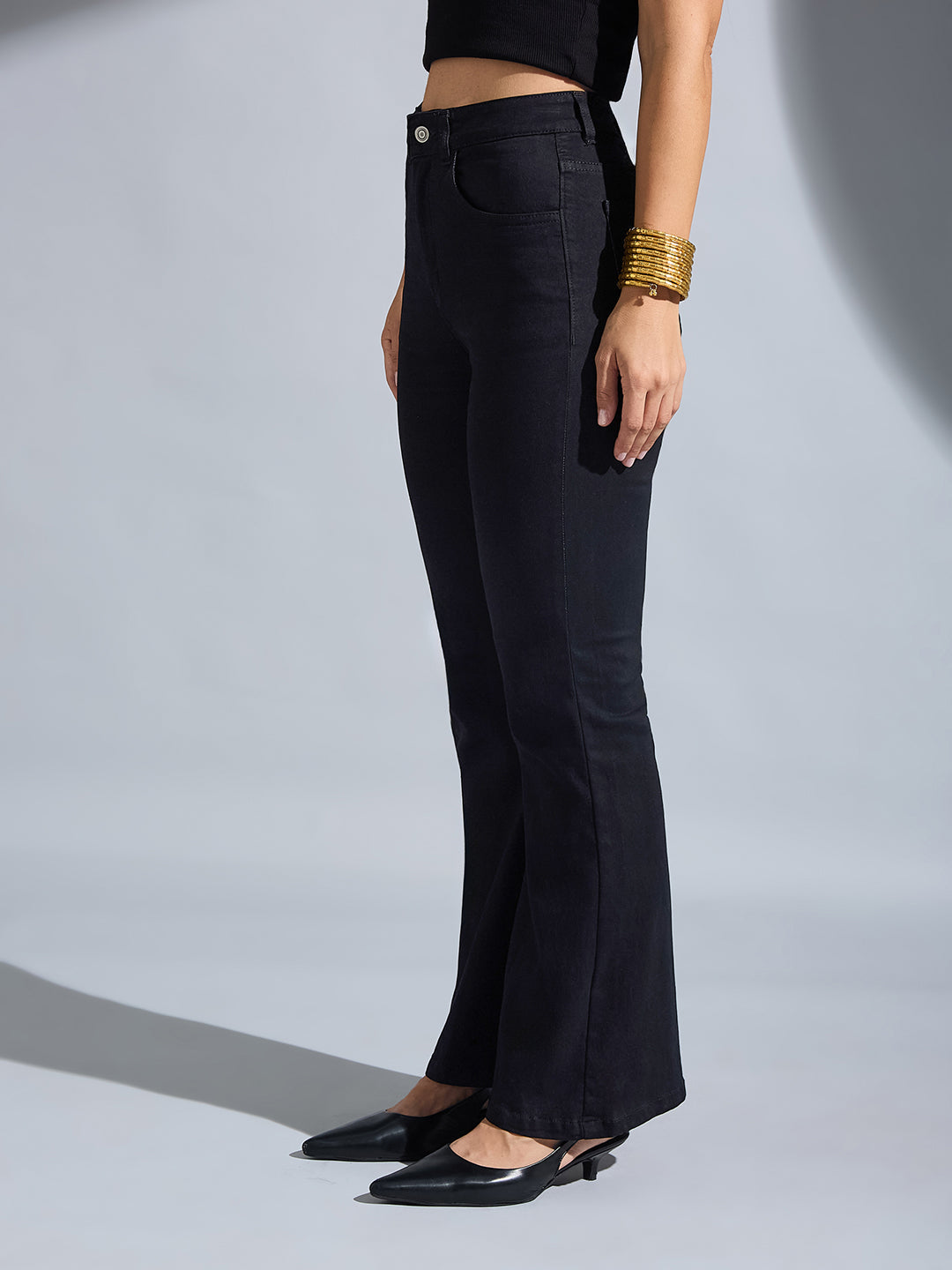 Women's Black Bootcut High-Rise Stretchable Denim Jeans