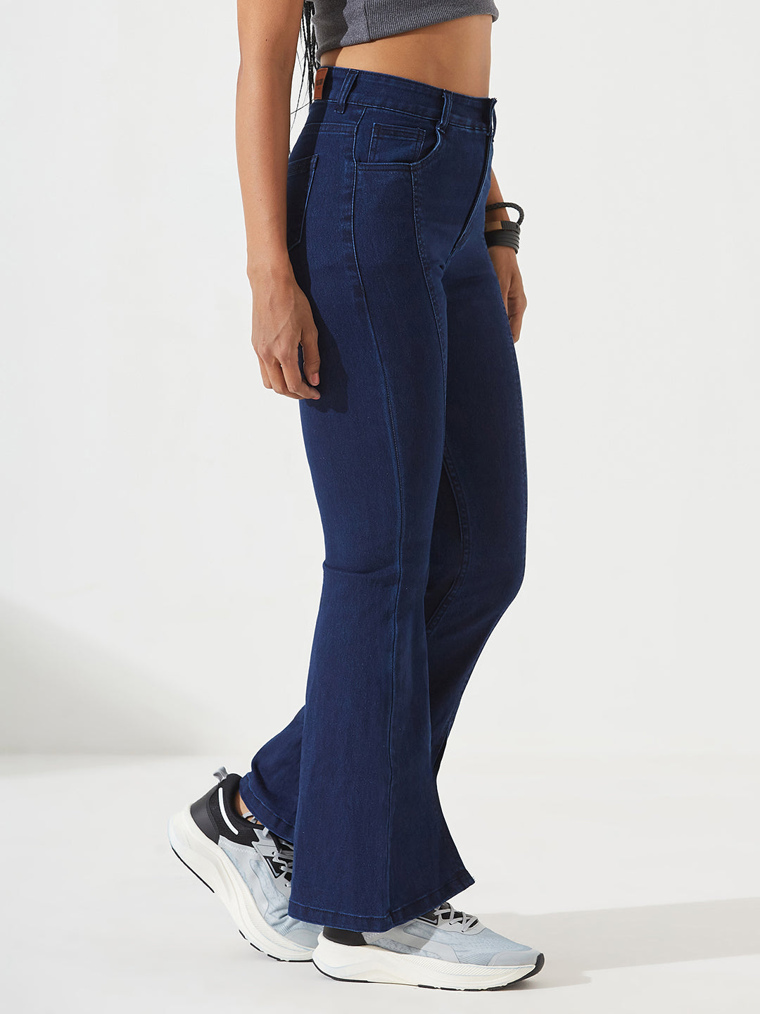 Navy Blue Bootcut High-Rise Regular Stretchable Denim Jeans For Women