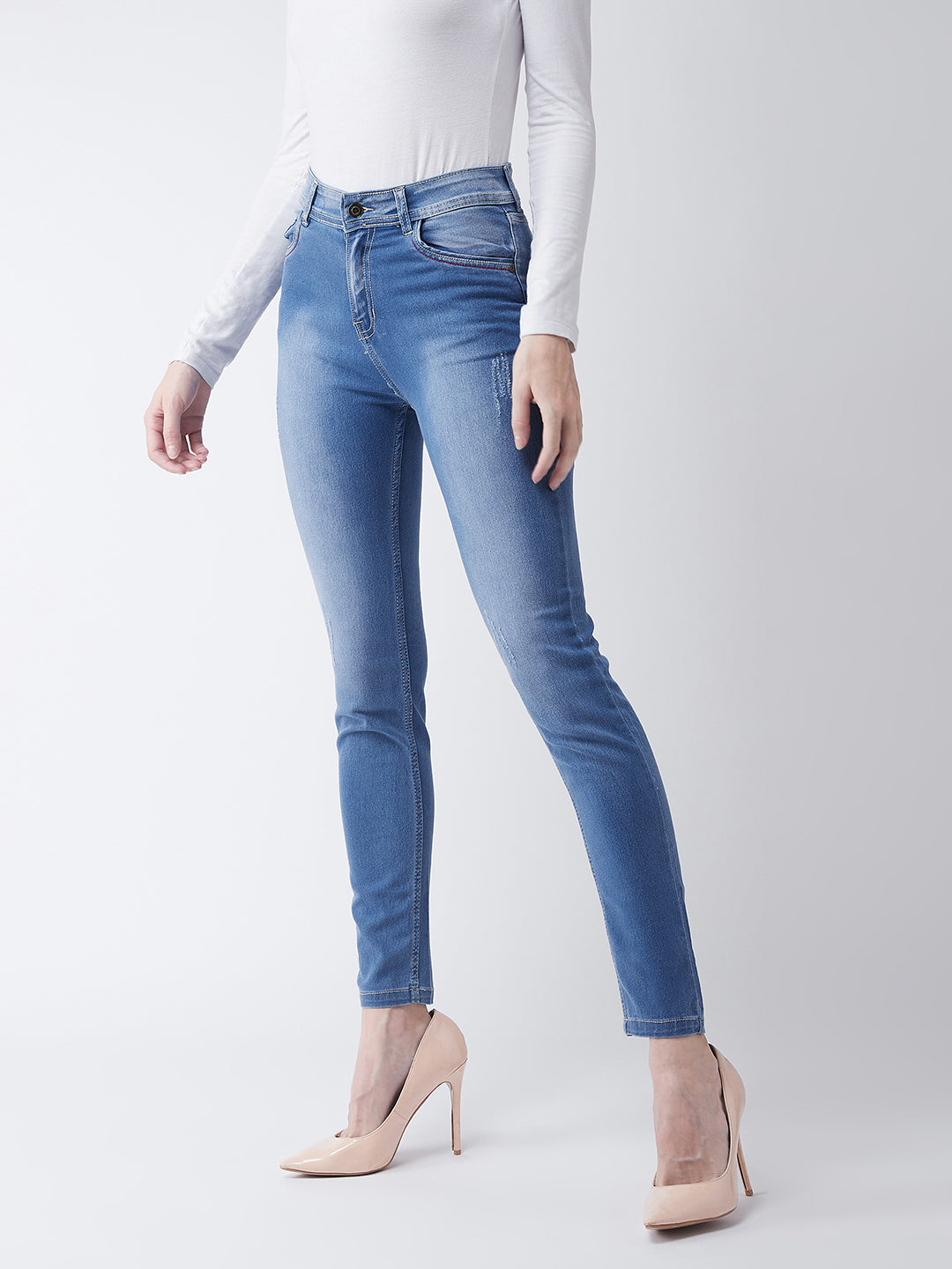 Women's Blue Skinny Fit High Rise Regular Length Denim Stretchable Jeans