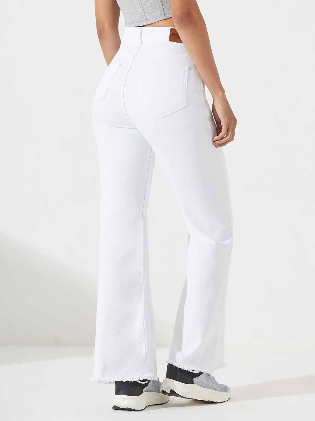White Bootcut High-Rise Stretchable Denim Jeans For Women