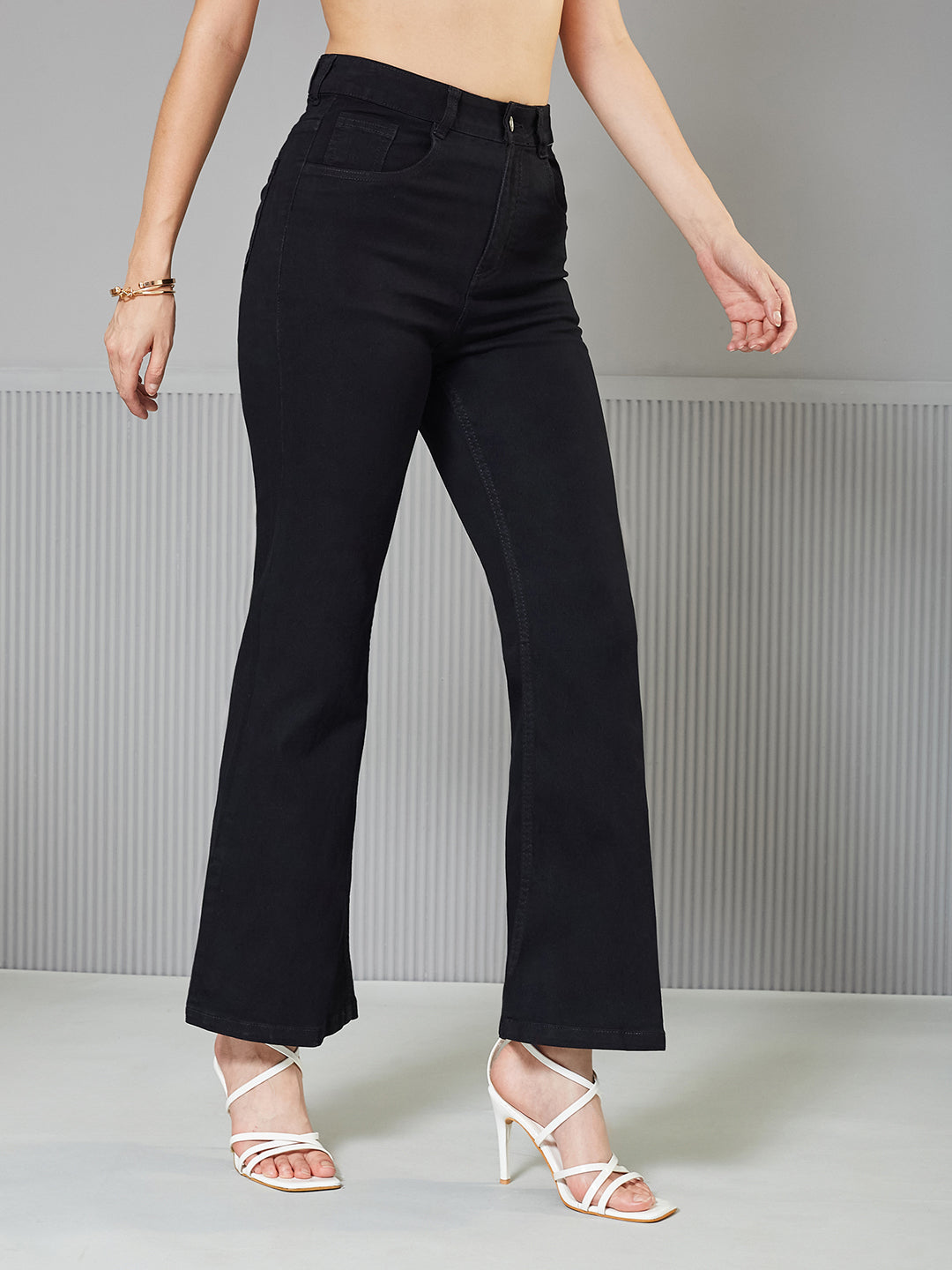Black Bootcut High-Rise Regular Stretchable Denim Jeans for Women
