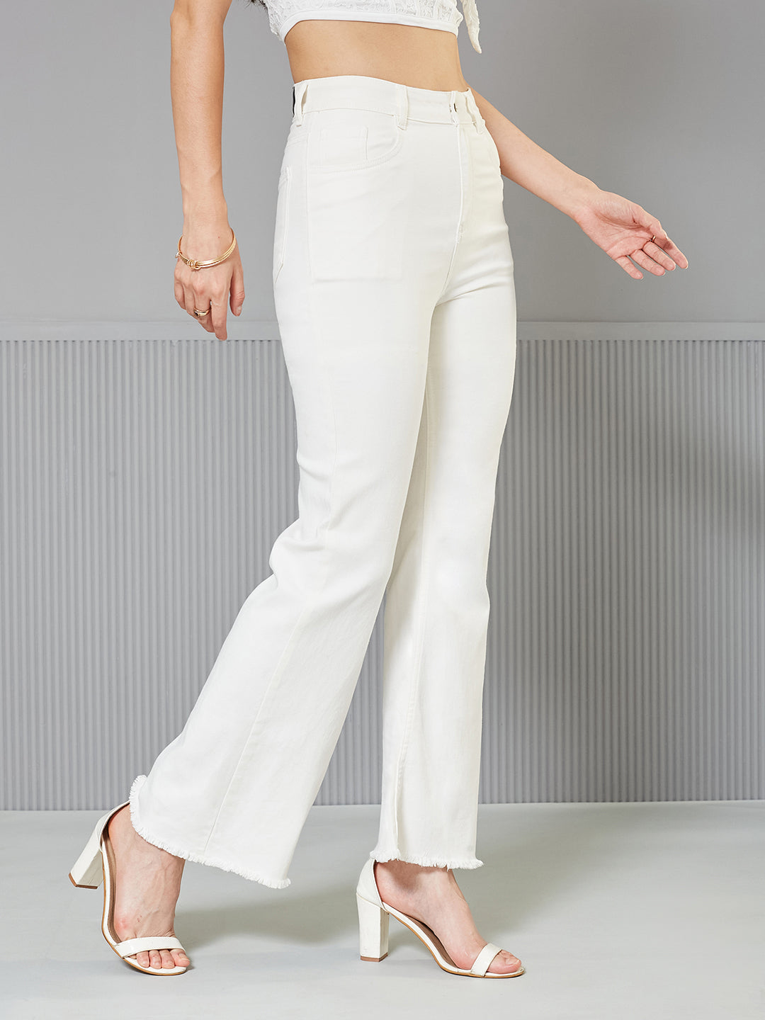 24/7 Comfort White Bootcut High-Rise Stretchable Denim Jeans for Women — Miss Chase