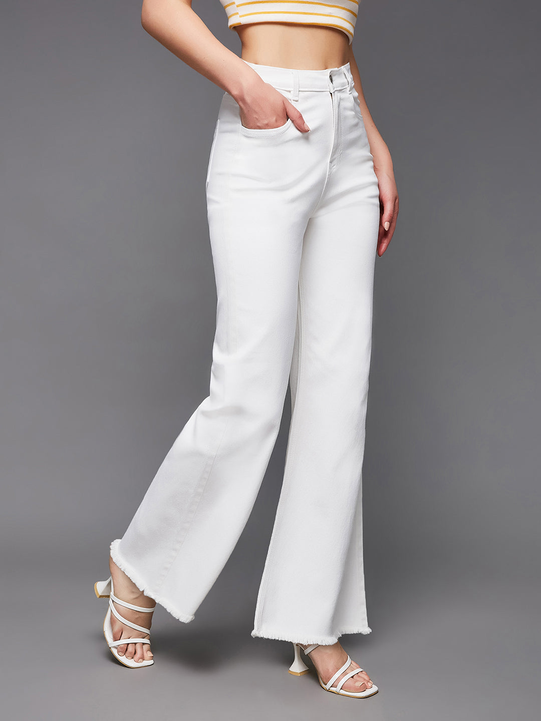 24/7 Comfort White Bootcut High-Rise Clean Look Stretchable Denim Jeans for Women