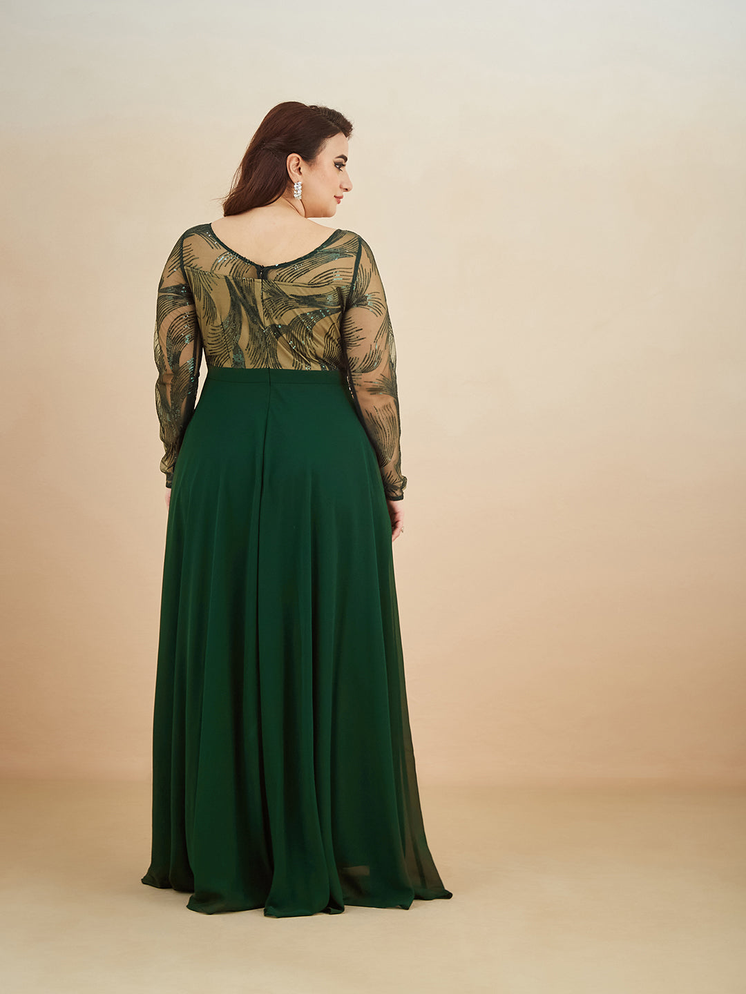 Green & Beige Solid Embellished Maxi Dress for Women