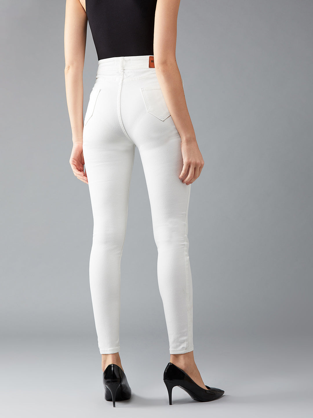 Women's White Skinny High-Rise Clean-Look Bleached Regular-Length Stretchable Denim Jeans