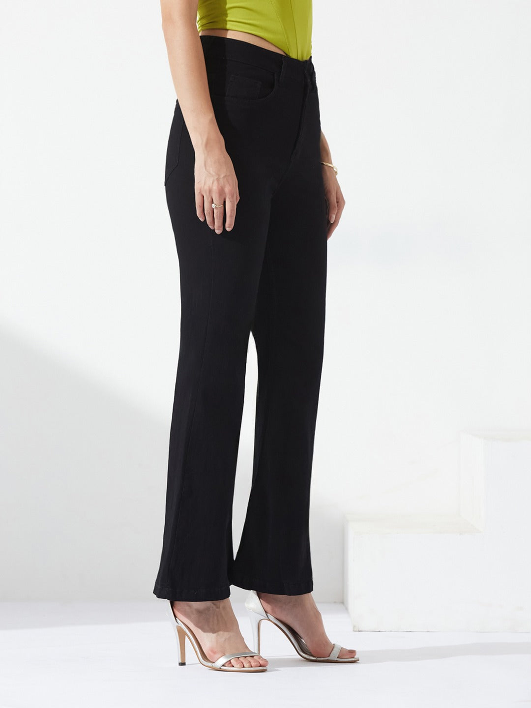 Black Bootcut high-rise Regular Stretchable Denim Jeans for Women