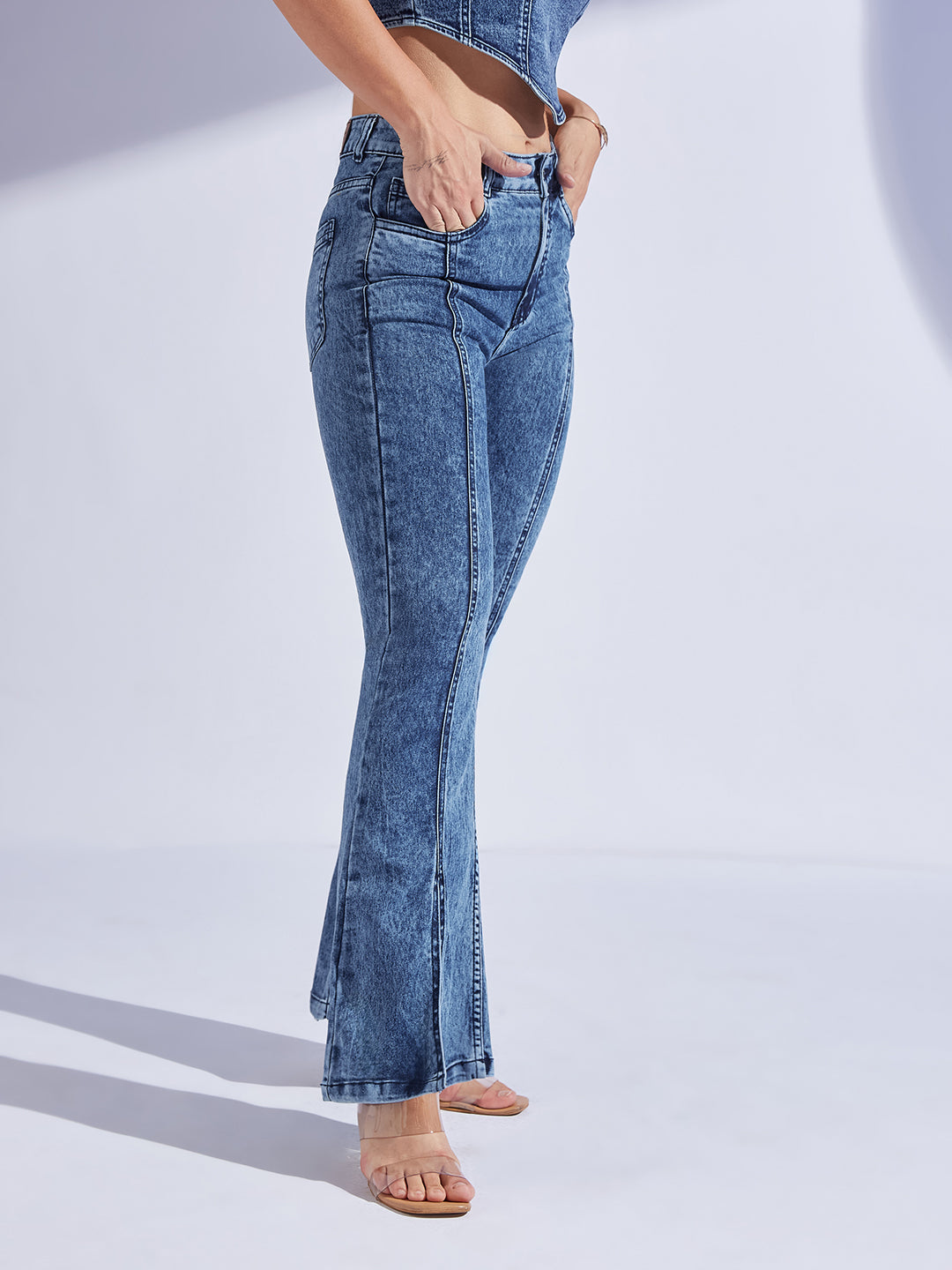 Women's Navy Blue Bootcut High-Rise Regular-Length Stretchable Denim Bootcut Jeans